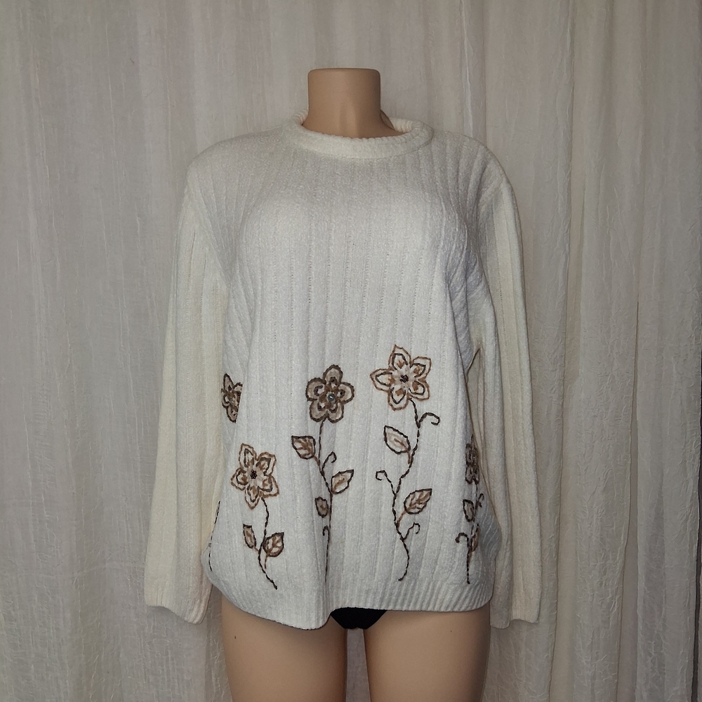 Alfred Dunner Cream Knit Sweater Wen Size XL